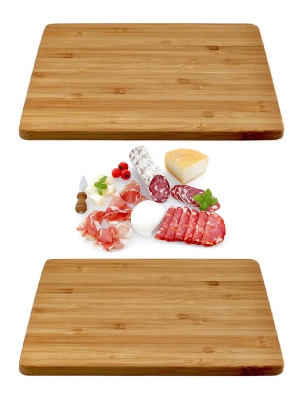 SET of 2 Bamboo Cutting Serving Tray Bread Cheese Meat Charcuterie Pizza Board